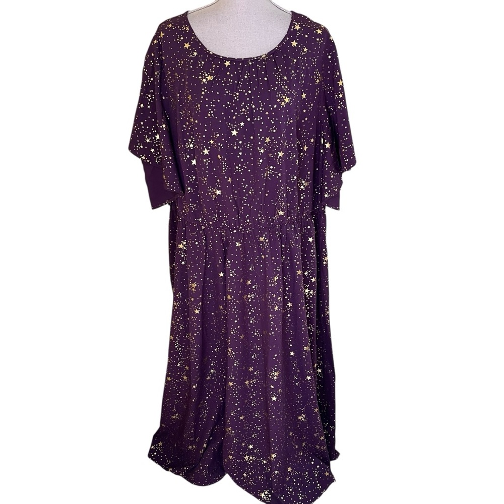 BloomChic Purple Glitter Star Split Sleeve Midi Dress 26